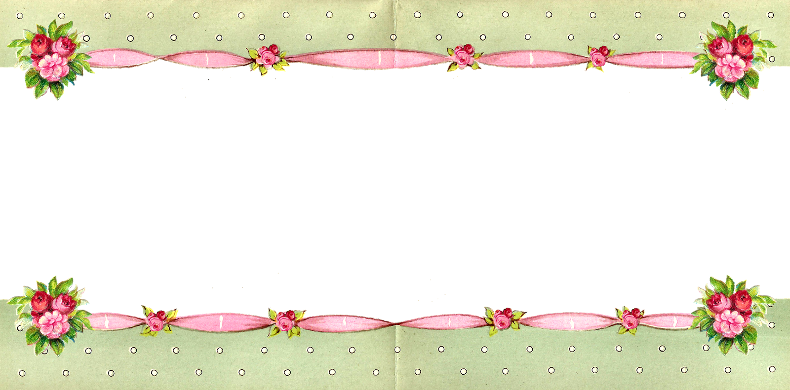 Digital Vintage Rose Ribbon Border Download - Retro Girly Rosa Rosen Und Polka-punkte Keramikfliese (1600x791), Png Download