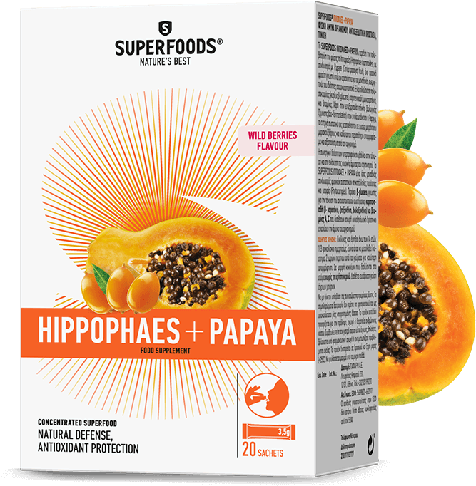The Beneficial Qualities Of Hippophaes Papaya - Superfoods Ιπποφαεσ+ Papaya 20 Sachets (768x768), Png Download