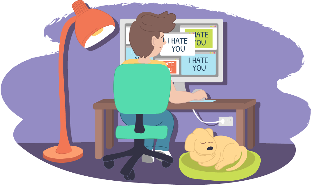 Boy Looking At A Computer Screen With 'i Hate You' (1001x598), Png Download