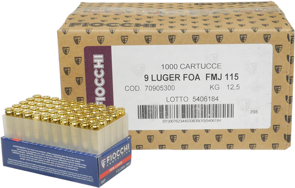 Picture Of Fiocchi 9mm Luger 115gr Fmj (600x600), Png Download