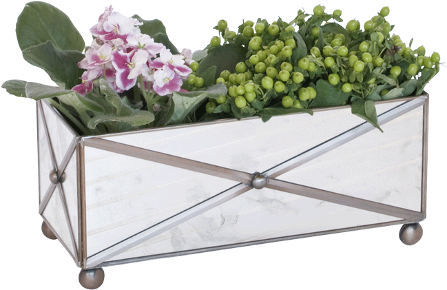 Worlds Away Antique Mirror Rectangular Crosshatch Planter (800x800), Png Download
