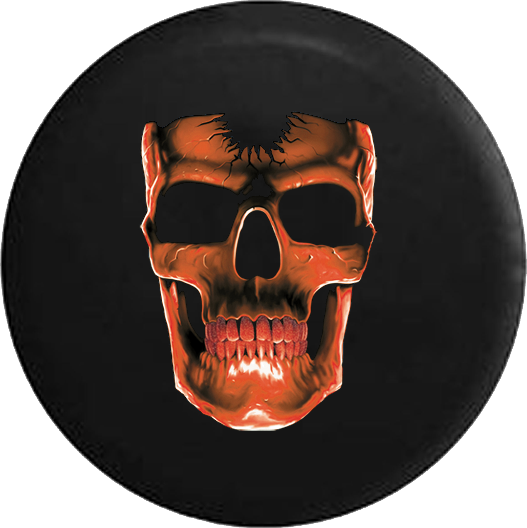 3d Cracked Grinning Skull Almost Glowing Orange Inferno (1797x1800), Png Download
