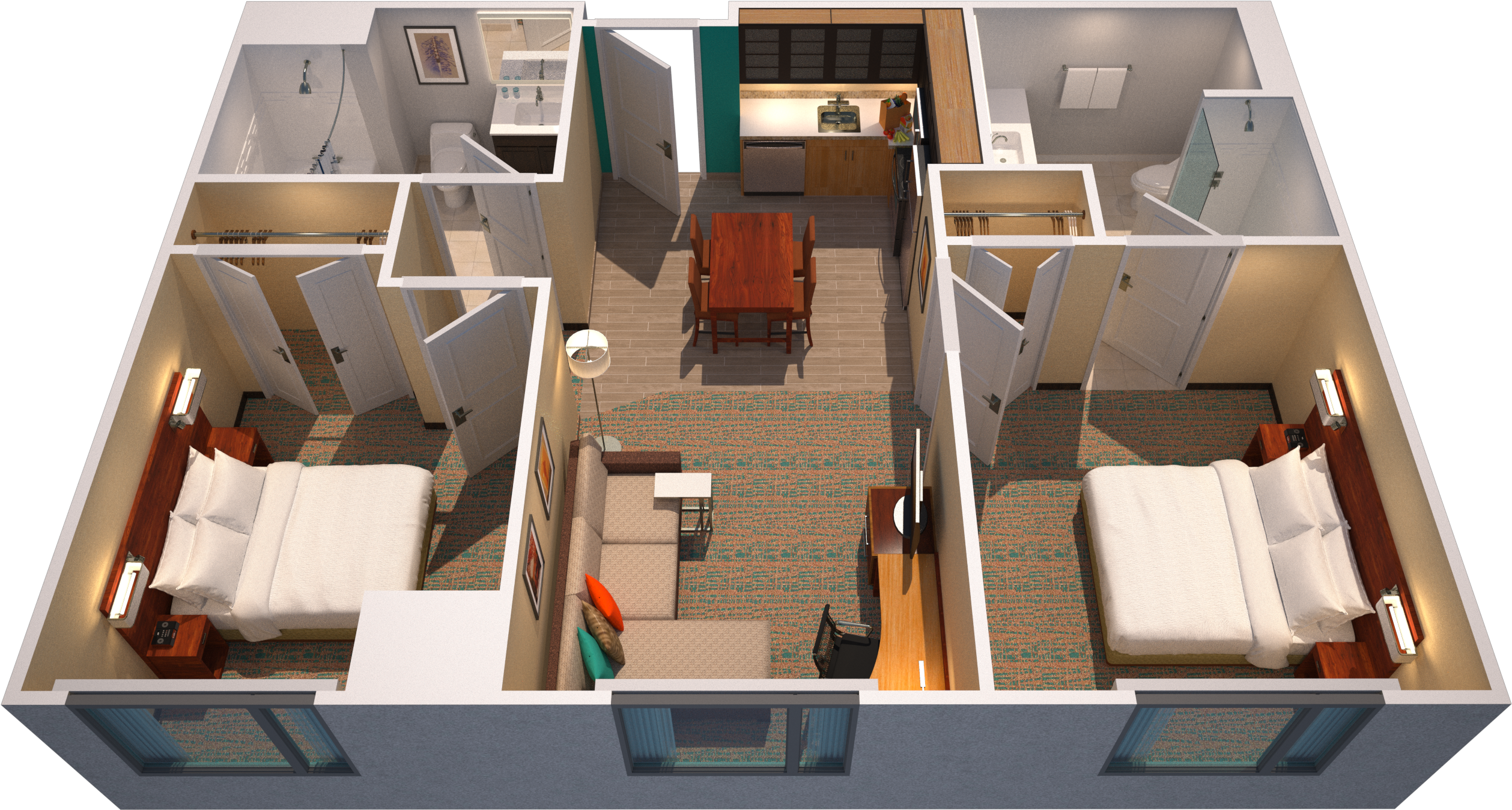 Spacious Two Bedroom Suite With King Beds In Both Bedrooms, (3000x1421), Png Download