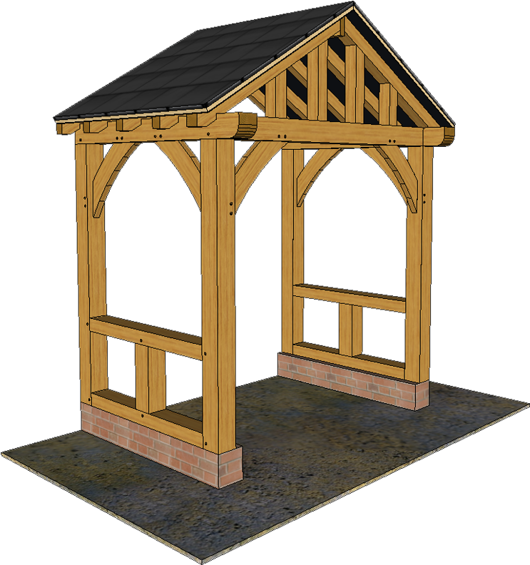 D1 3d View Of Oak Porch (768x817), Png Download