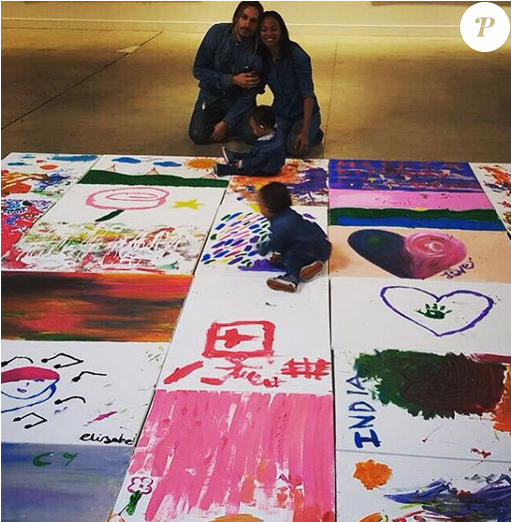 Zoe Saldana, Son Mari Marco Perego Et Leurs Jumeaux (950x521), Png Download