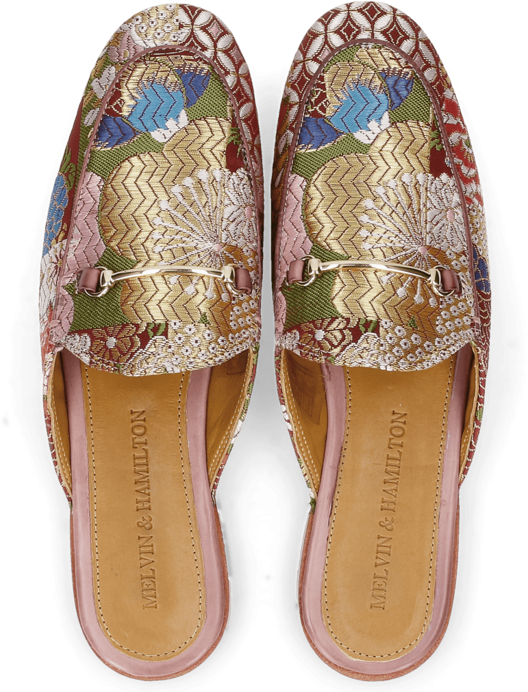 Mules Scarlett 4 Textile Glory Plum Trim Gold (1024x1024), Png Download