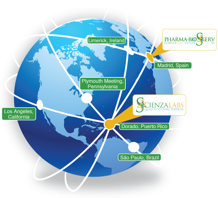 Globe Of Pr And Spain Lab Locations (700x637), Png Download