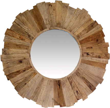 Espejo Redondo, Con Marco De Madera, En Forma De Sol (750x500), Png Download