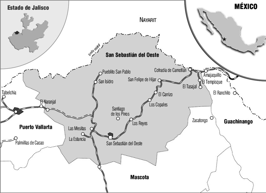 Mapa De Localización De San Sebastián Del Oeste Jalisco, (850x616), Png Download