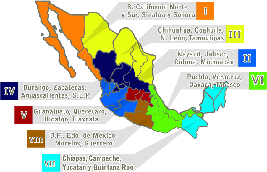 Las 6 Regiones Que Componen A México Son (920x679), Png Download