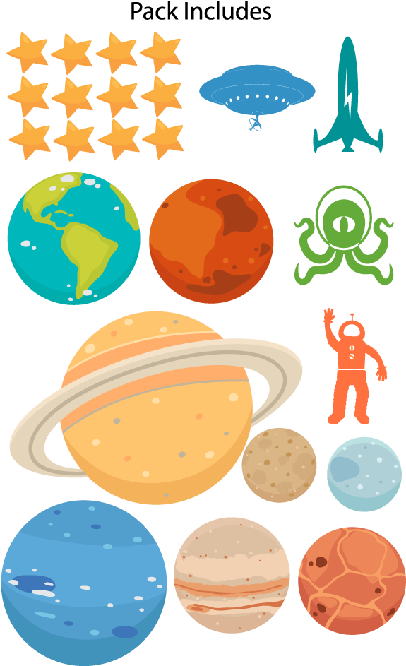 Outer Space Wall Decal Pack (600x962), Png Download