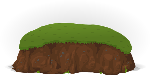 Hill Soil Grass Ground Meadow Green Brown - Cartoon Soil And Grass (672x340), Png Download