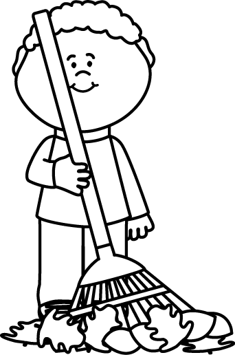 Image Library Black And White Boy Raking Autumng Unit - Raking Leaves Clipart Black And White (342x516), Png Download
