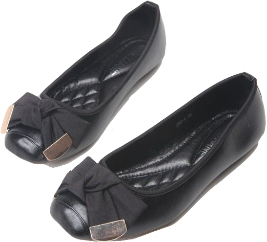 Black Square Toe Ballerina Flats With Lovely Bow - Sweet Bowtie Square Toe Women Flat Shoes - Blacks Black (550x546), Png Download