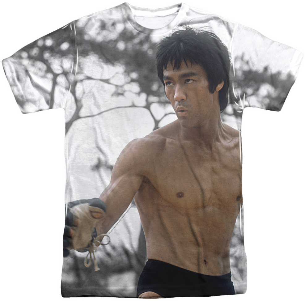 Sublimation Bruce Lee T-shirt - Bruce Lee/battle Ready Short Sleeve Adult Poly Crew (987x974), Png Download
