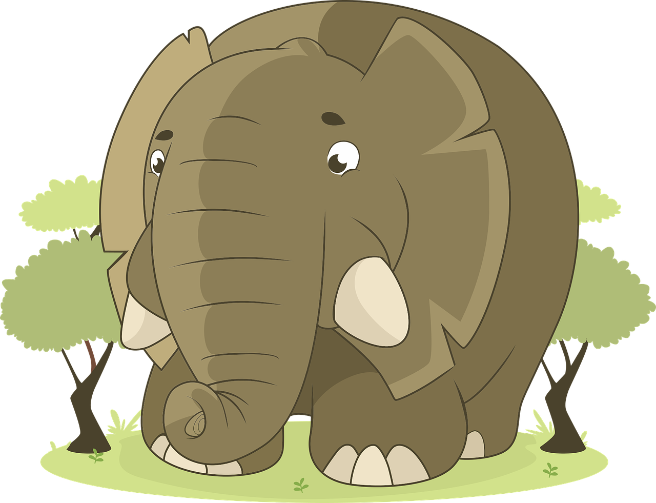 Baby Elephant Clipart - Animales De La Selva En Caricatura (1280x981), Png Download