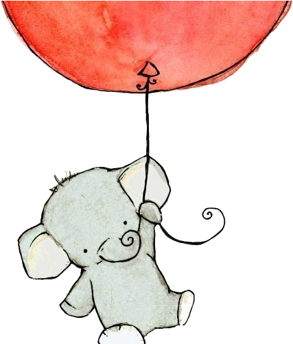 Cute Drawings - Elephant Holding A Balloon Drawing (500x500), Png Download