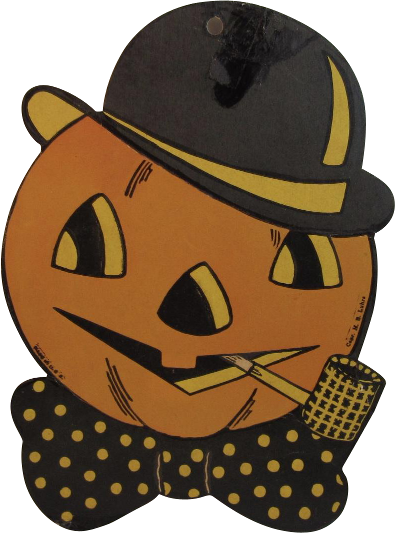 Vintage Halloween H E Luhrs Pumpkin Jack O Lantern - Trick Or Treat Haloween Pumpkin Skull Pipe Bowtie Hat (1066x1066), Png Download