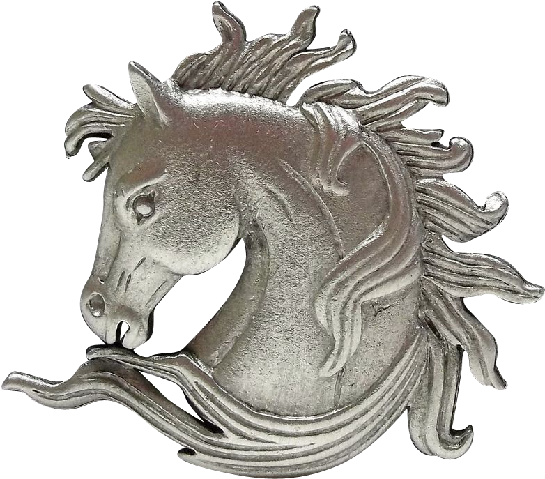 Horse Head Jj Pin Jonette Brooch Pewter From Dollherup - Brooch (781x781), Png Download