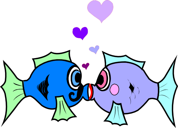Kisses Clipart Kiss Goodnight - Kissing Fish Clipart Black And White (600x432), Png Download
