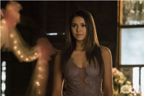 Nina Dobrev Lavender Chiffon Dress With Lace Embroidery - Nina Dobrev Vampire Diaries (460x693), Png Download
