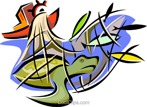 Illegal Drift Net With Trapped Turtle - Illegal Fishing Drawing (480x350), Png Download