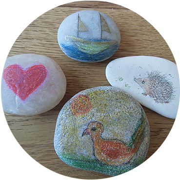 Artistic Stones By Chidren Painted Rocks Acorns And - Heart (420x420), Png Download