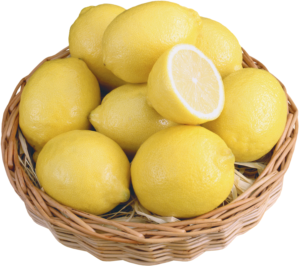 Lemons In Wicker Bowl Png Clipart - Basket Of Lemons Clipart (1232x1094), Png Download