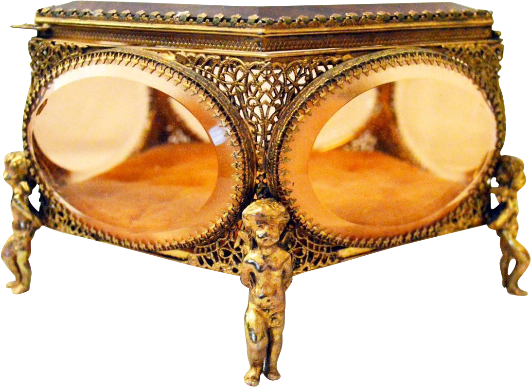Vintage Gold Gilt Ormolu Filigree Jewelry Casket (1091x1091), Png Download