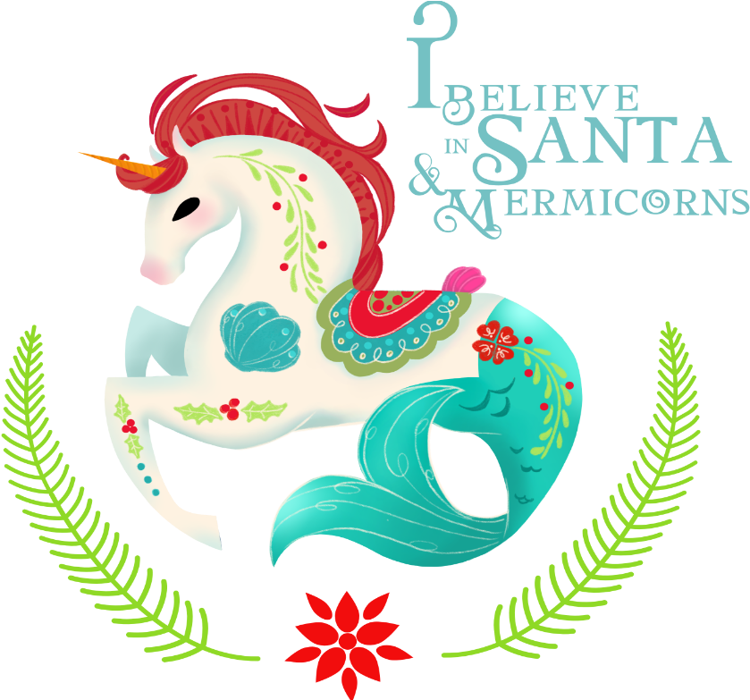 Christmas Mermicorn Illustration Sketch Character Hippocampus (1042x782), Png Download