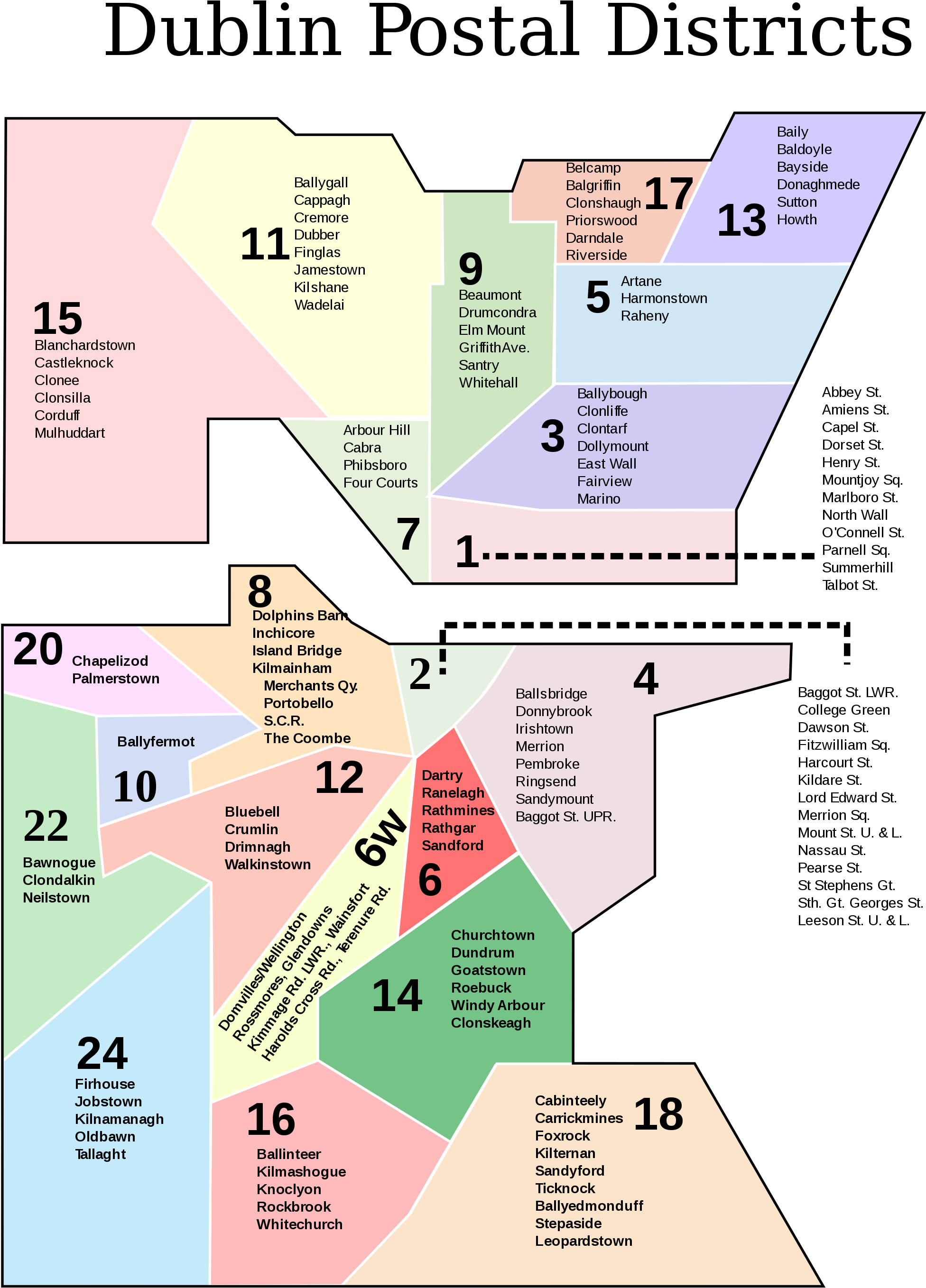 List Of Dublin Postal Districts (2000x2828), Png Download