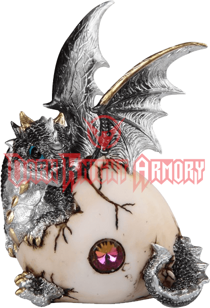 Silver Dragon Hatchling With Jeweled Egg (620x620), Png Download