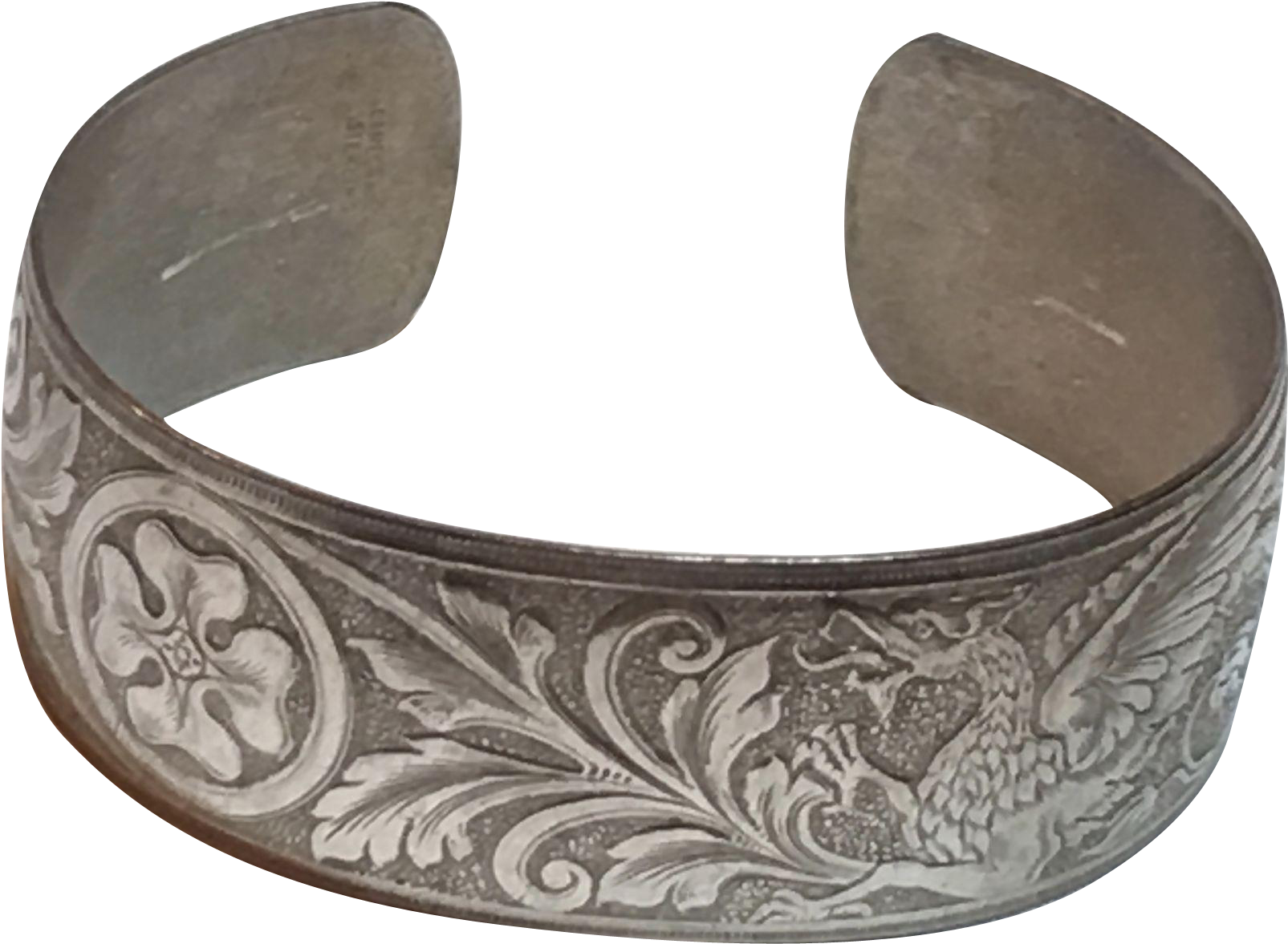 Vintage Danecraft Sterling Silver Dragon Griffith Cuff (1604x1604), Png Download
