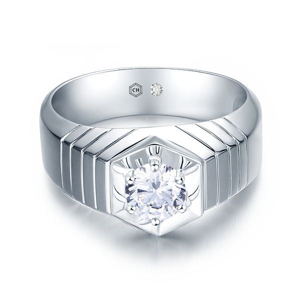 Sleek Ribbed Front High Dome Men Solitaire Diamond (600x600), Png Download