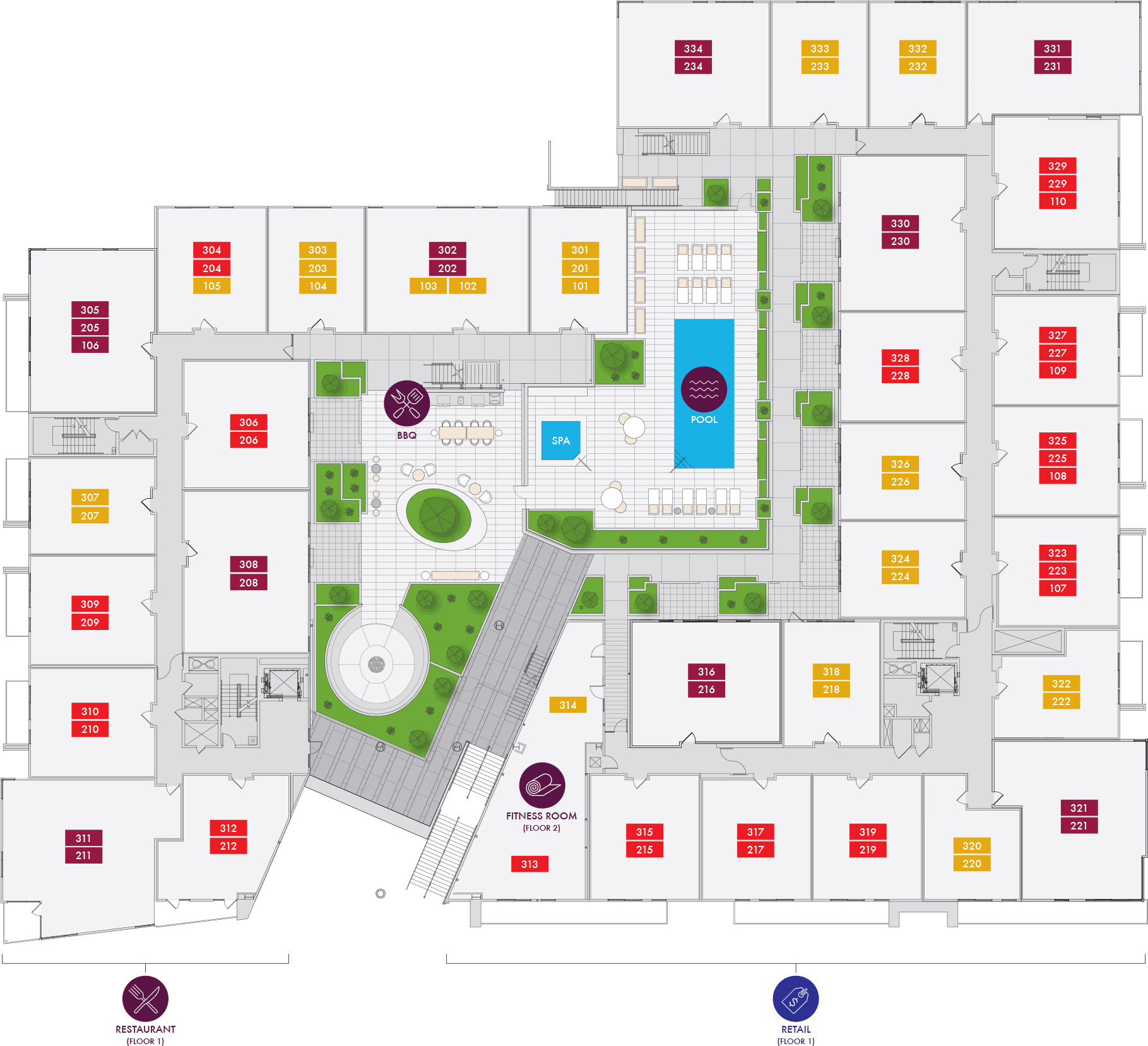 Floors 1-3 (1883x1664), Png Download