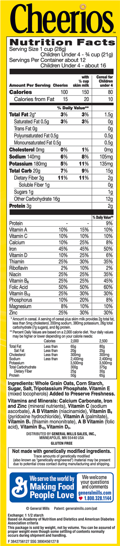 Cheerios, Gluten Free, Cereal With Whole Grain Oats, (1800x1800), Png Download