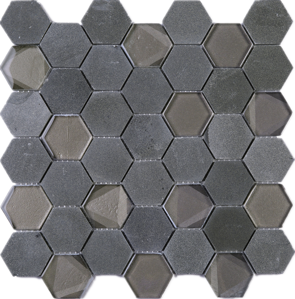 Dark Grey Hexagon Glass And Stone Mosaic Tile (1011x1024), Png Download