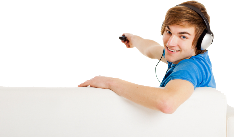 Music Tv On Couch - Man Watching Tv Png (813x590), Png Download