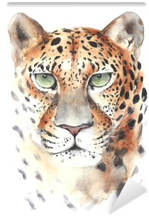 Leopard Big Cat Head Portrait Watercolor Painting Illustration - Painting (400x400), Png Download