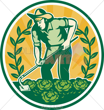 Stock Illustration Of Retro Cartoon Illustration Of - Farmer Gardener With Garden Hoe Cab Shower Curtain (340x360), Png Download
