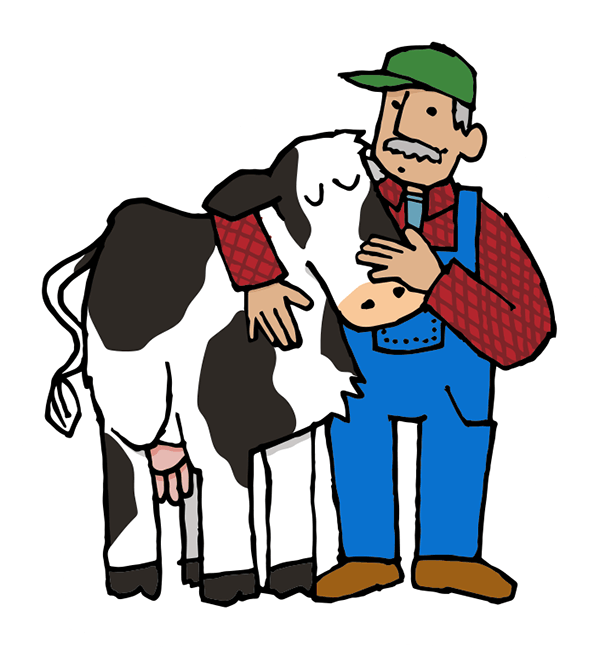 Cow And Farmer 400w - Dairy Farmer Clipart (400x434), Png Download