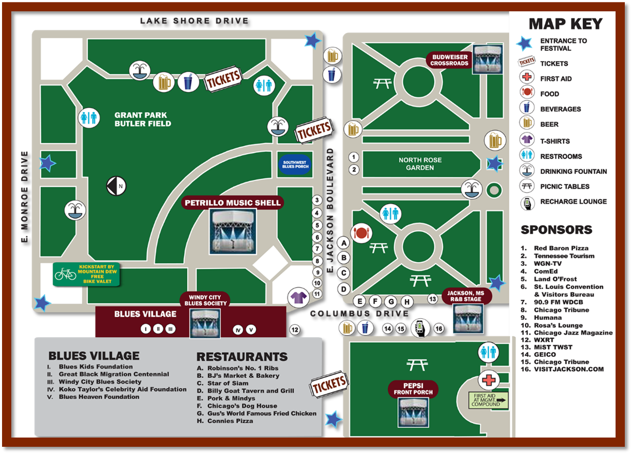 Via The City Of Chicago Website - Chicago Blues Festival 2018 Map (1231x883), Png Download