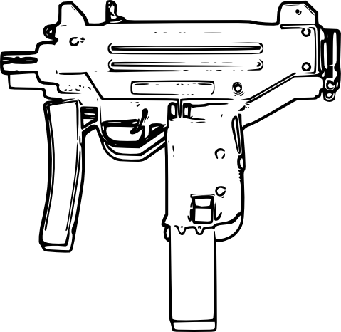 Graphic Free Shooting Clipart Uzi - Uzi Gun Line Art (479x466), Png Download