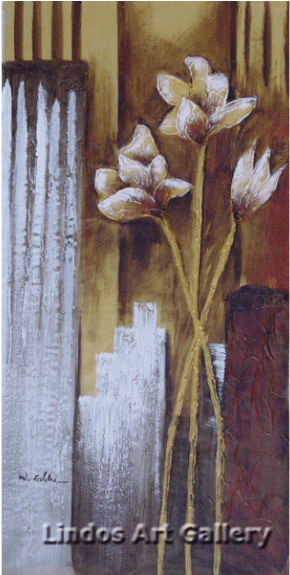 Golden Flowers Textured Oil Painting - Lily (520x574), Png Download