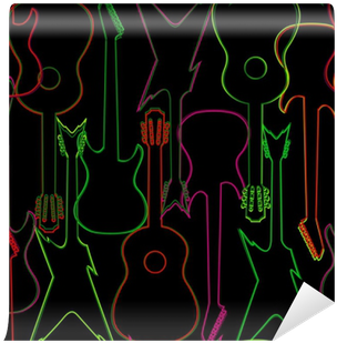 Seamless Pattern With Guitar Silhouettes Wall Mural - Guitar (400x400), Png Download