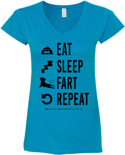 French Bulldog Eat Sleep Fart Repeat Womens Fit V Neck (600x600), Png Download
