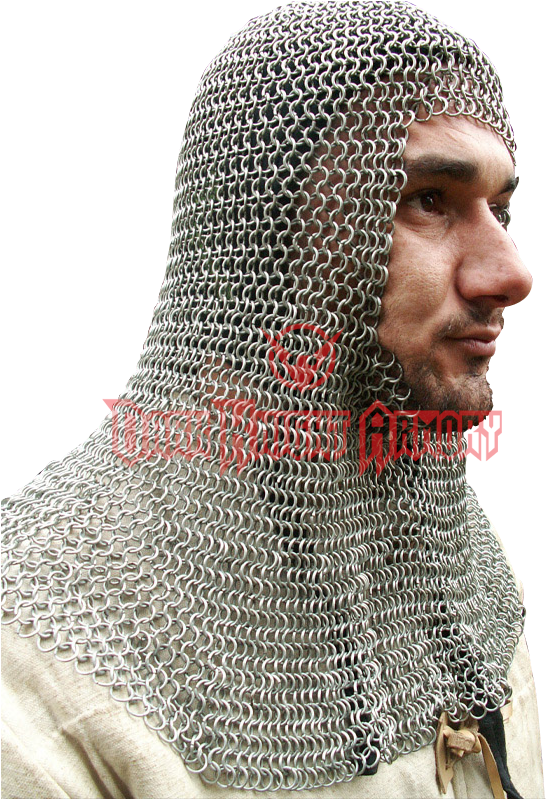 European Flat Ring Chainmail Coif (800x800), Png Download