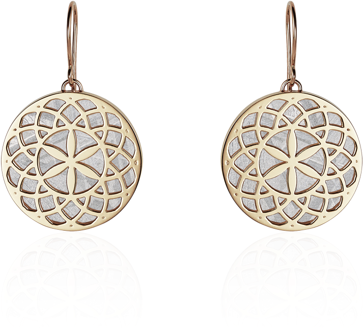 Meteorite Crop Circle Rosette Earrings In Yellow Gold (1000x1000), Png Download
