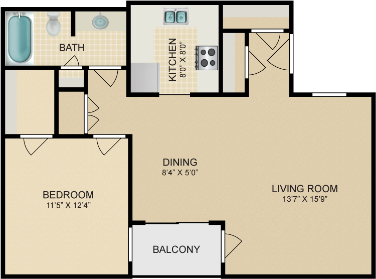 1 Bed 1 Bath (750x750), Png Download