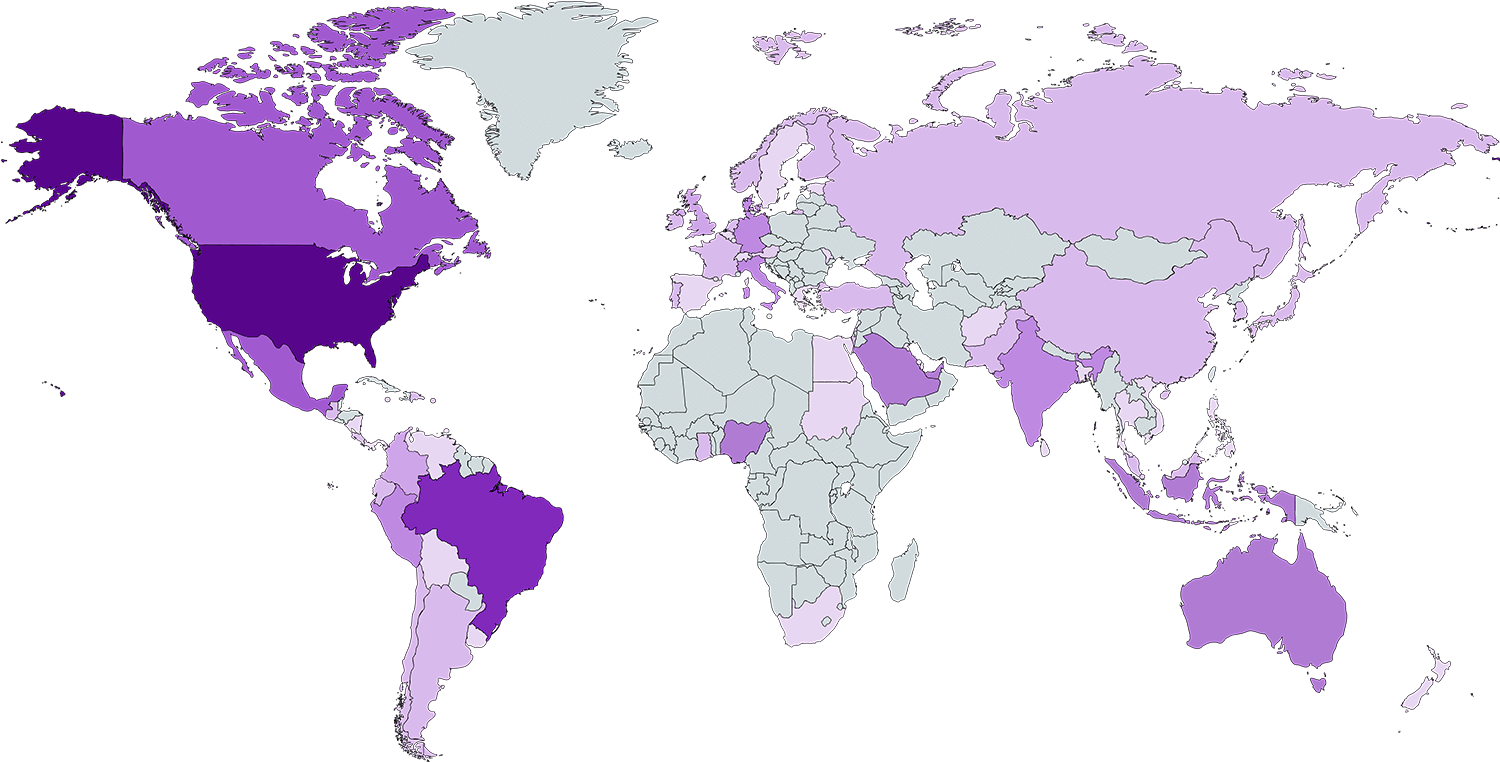 World Map Highlighting Nyu Exec Ed Participant Countries (1599x862), Png Download